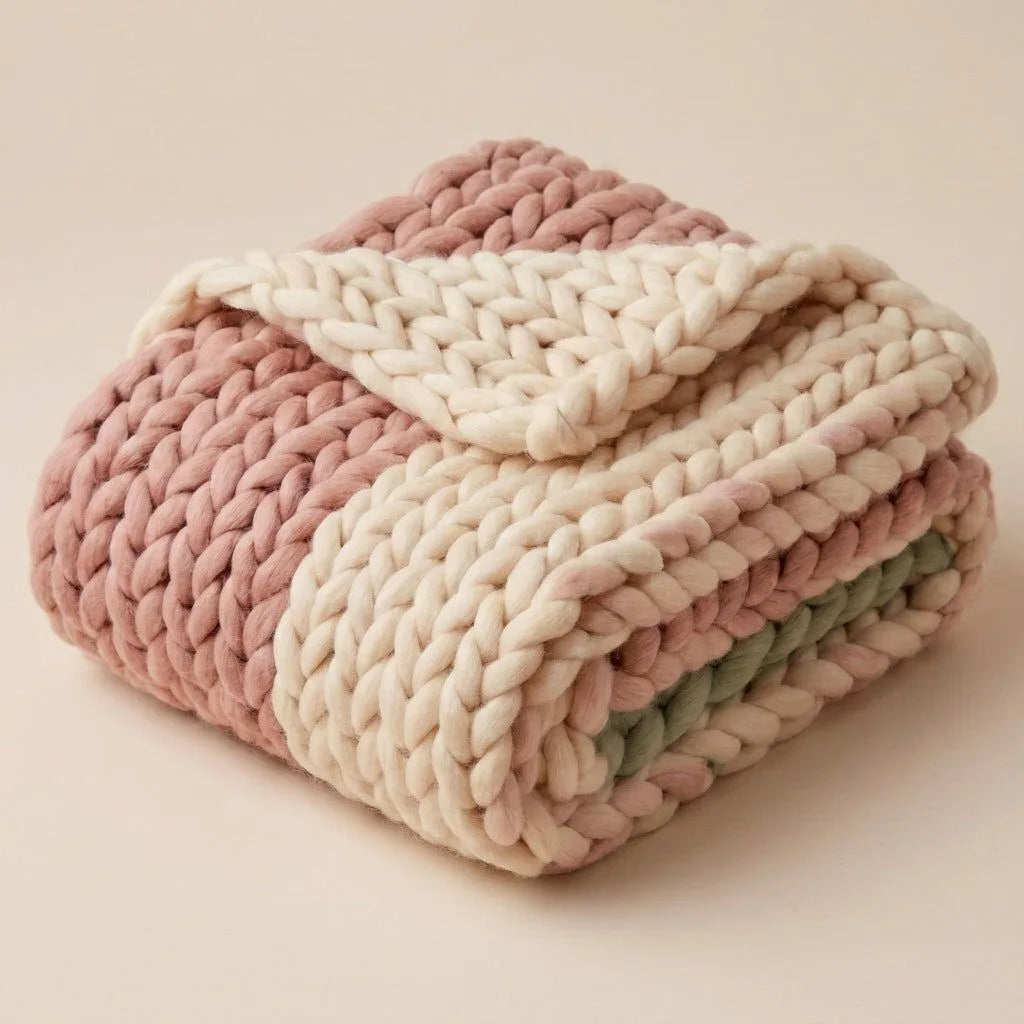 Pastel Chunky Knit Throw Blanket