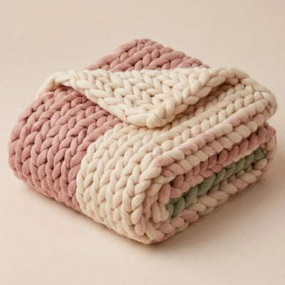 Pastel Chunky Knit Throw Blanket