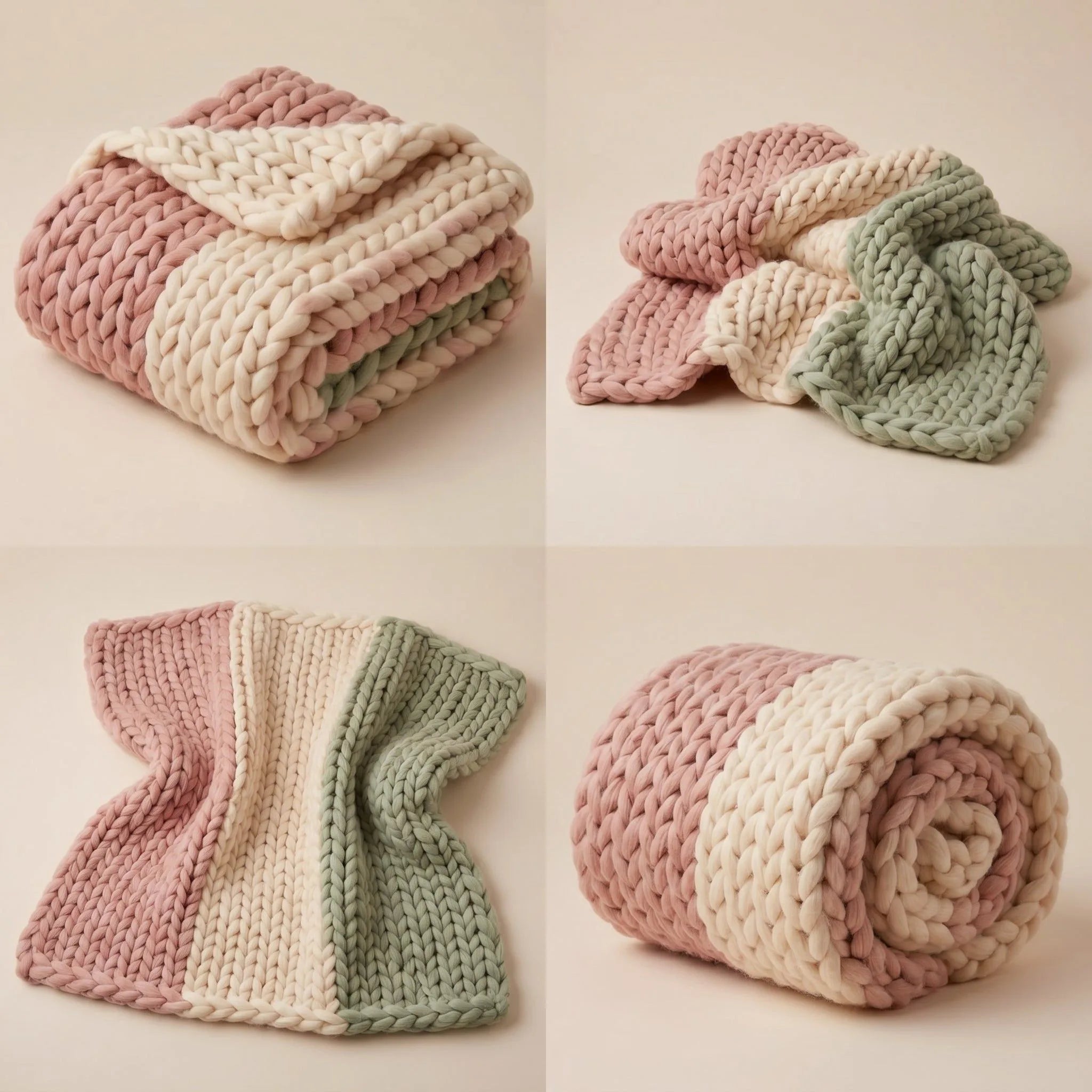 Pastel Chunky Knit Throw Blanket