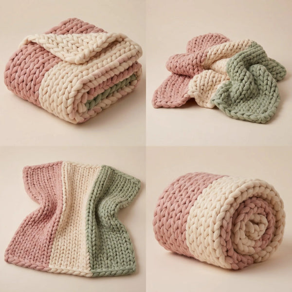 Pastel Chunky Knit Throw Blanket