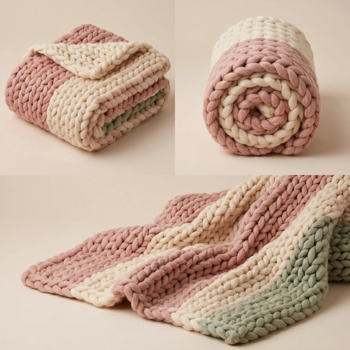 Pastel Chunky Knit Throw Blanket