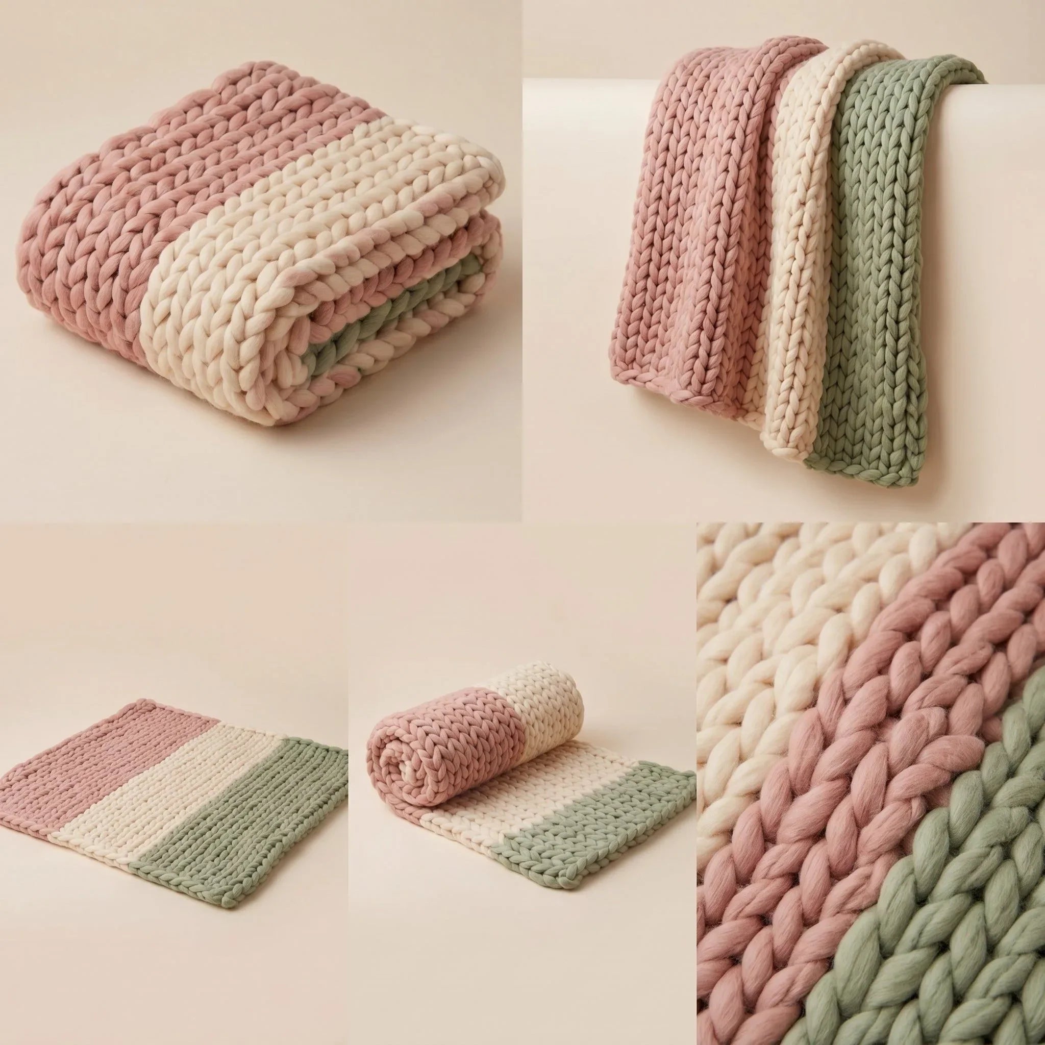 Pastel Chunky Knit Throw Blanket