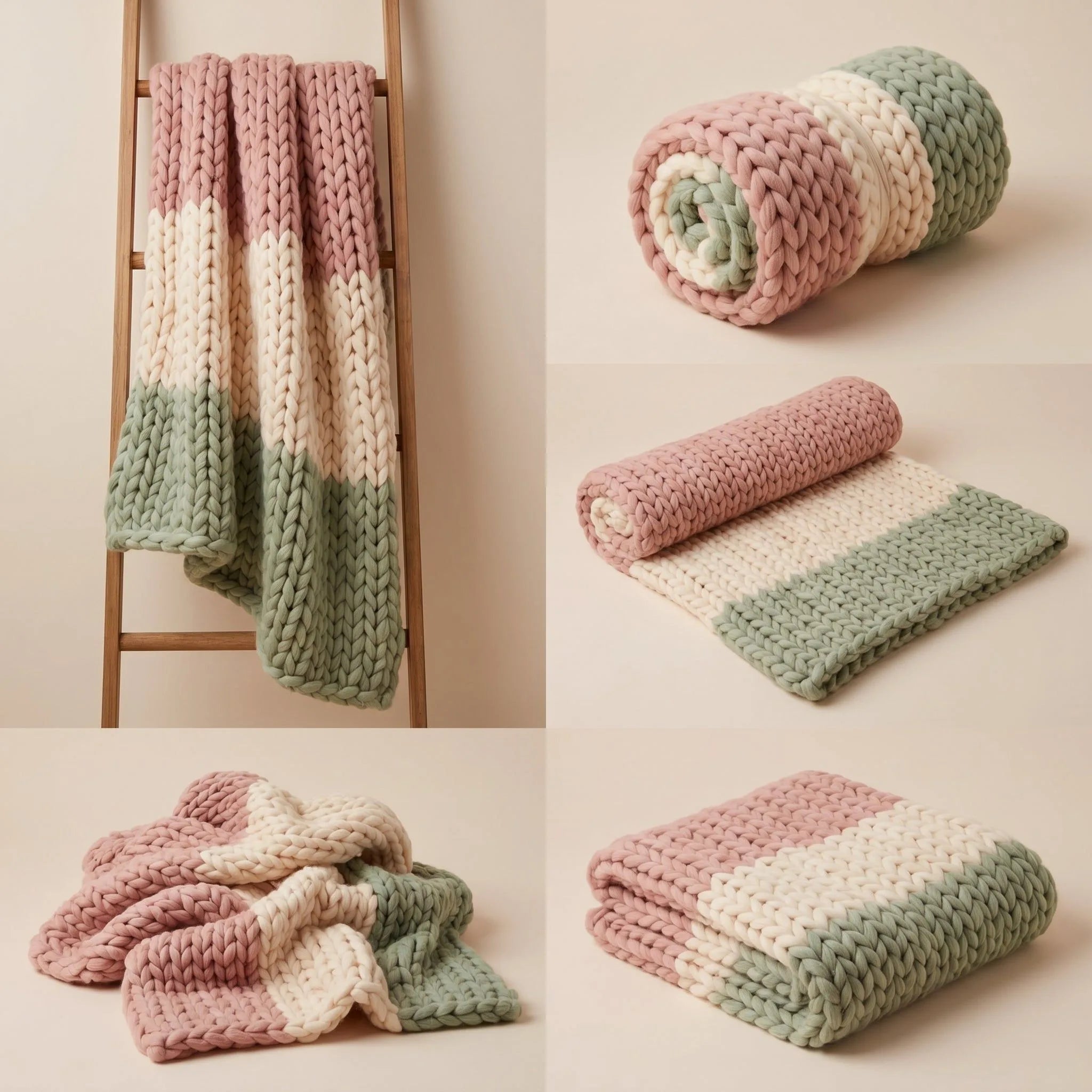 Pastel Chunky Knit Throw Blanket